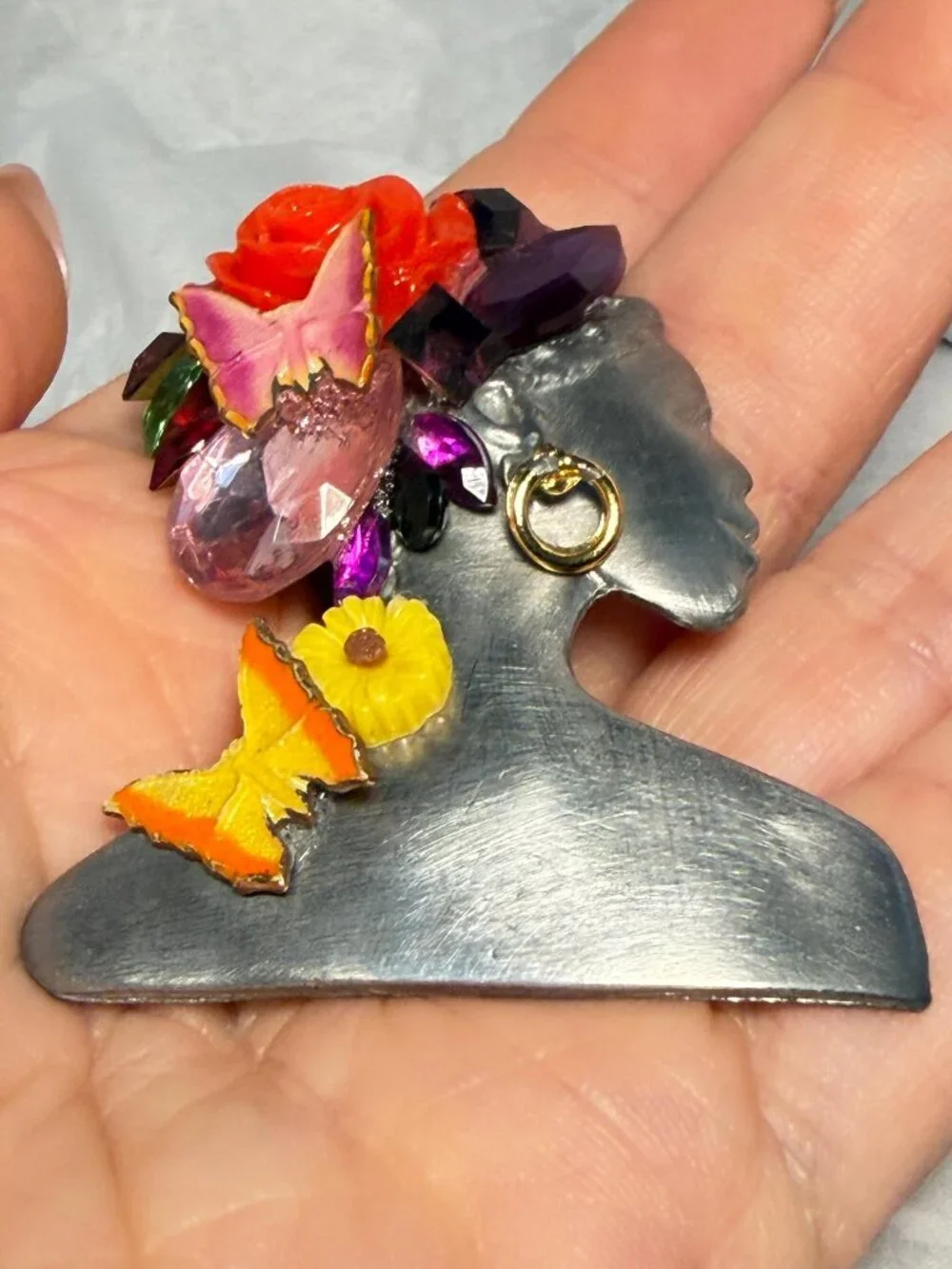 OOAK Lady Silhouette Brooch Signed Luigi Ultracraft Handmade